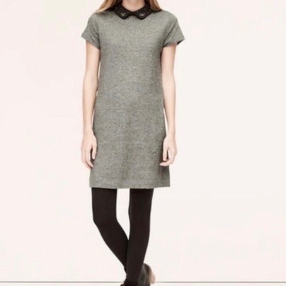 LOFT Dresses & Skirts - NWT LOFT Embellished Black Peter Pan Collared Knit Shift Dress in Gray Size L